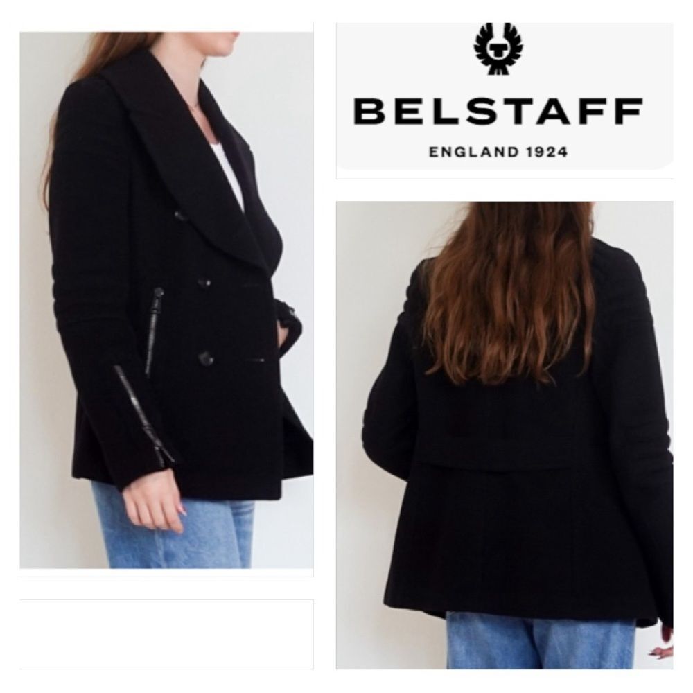 Belstaff Dallington Double Breast Cropped Pea Coat Cashmere/Wool Blend Black S - Picture 4 of 16